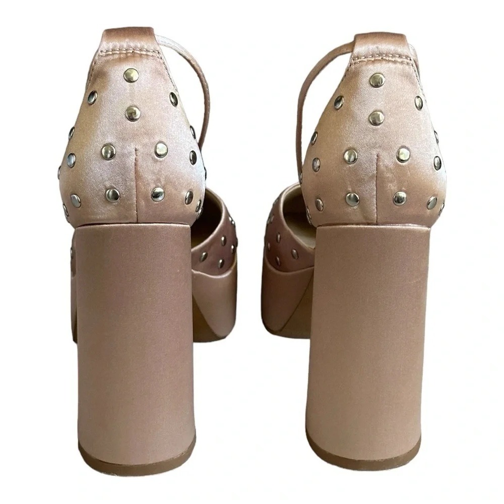Silent D Grace Studded Satin Platform Block Heels Mary Jane Rose Gold 41 10 NIB